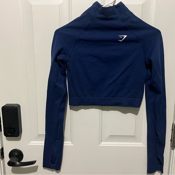 Gymshark Tops - Gymshark Vital Seamless 2.0 High Neck Midi Crop Top in stellar blue marl